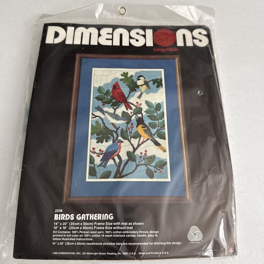 Vintage Bird Gathering Long Stitch Embroidery Kit SEALED Birds in Tree SEALED
